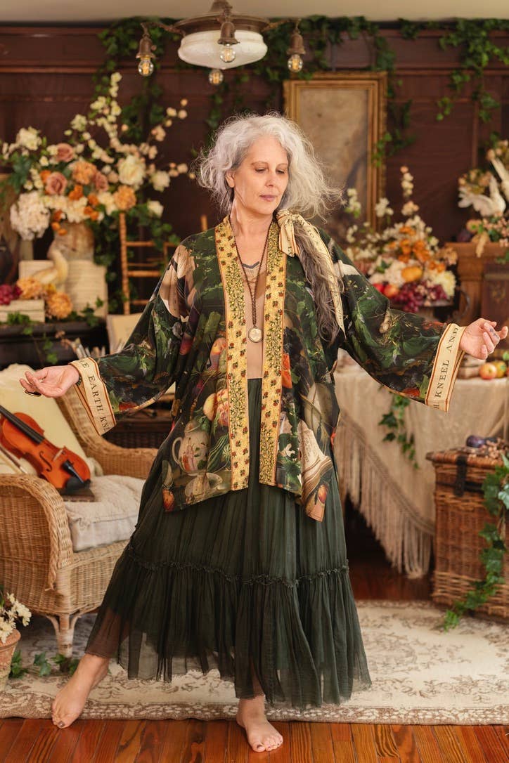 Labour of Love Matineé (mid length) Duster w/ Florals & Violin