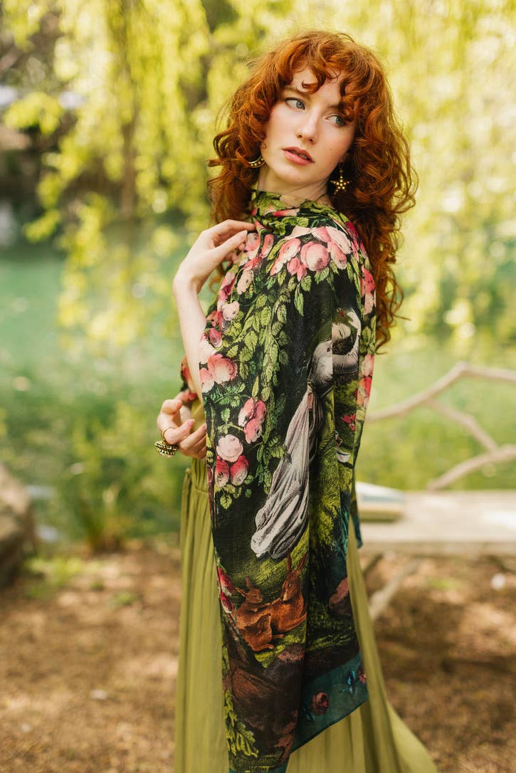 The Daydreamer Scarf with Sleeping Beauty, Roses & Rabbits