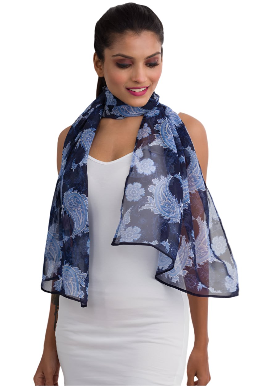 Sahila Cupro Scarf, Blue Paisley - India