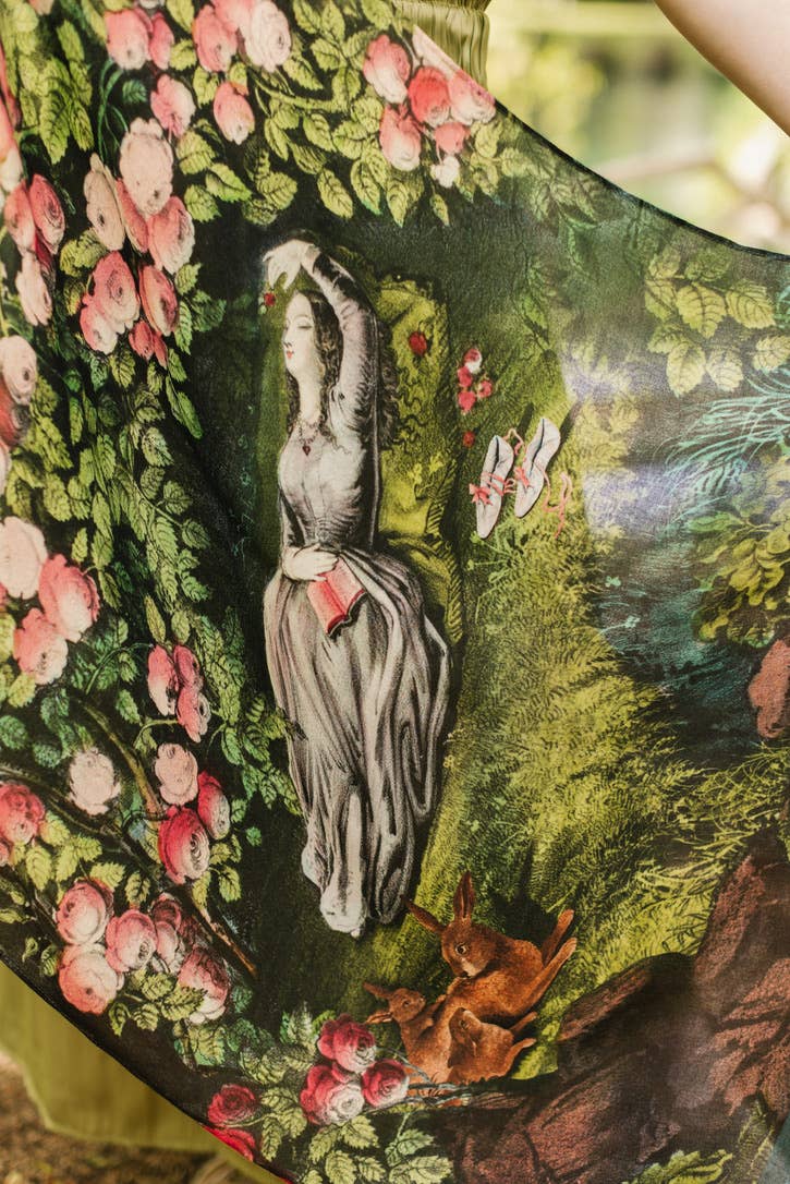 The Daydreamer Scarf with Sleeping Beauty, Roses & Rabbits