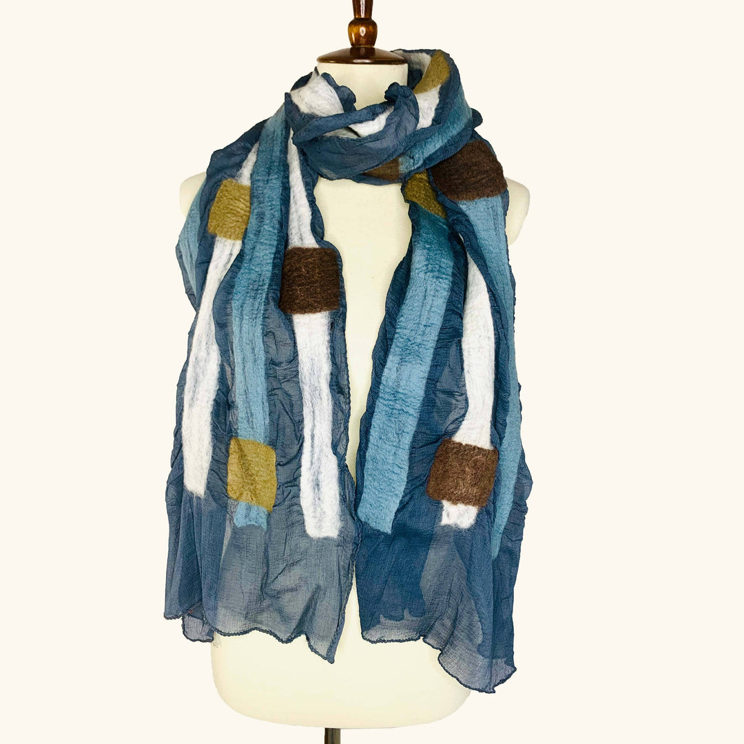 Squares & Stripes Blue/Gray Scarf - Napal