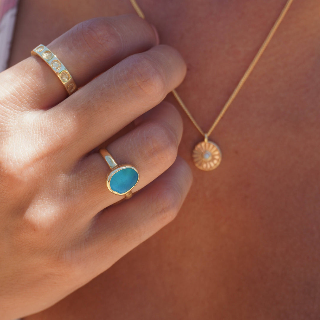 Blue Sea Glass Ring (Handmade) - Hawaii