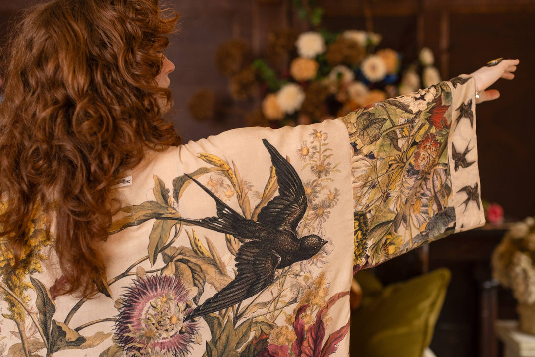Golden Hour Opera Duster Kimono Robe w/  Floral Print