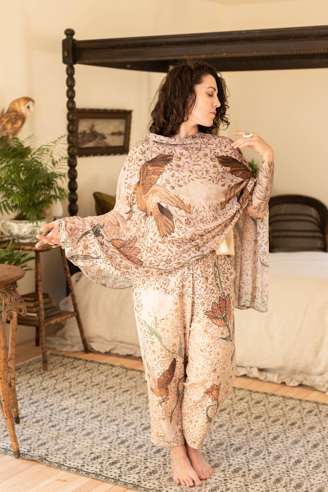 Folklore Floral Scarf with Bird of Peace