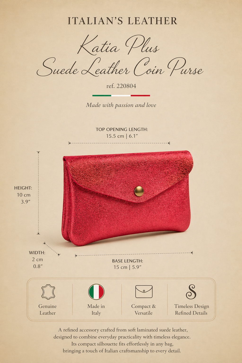 Laminated Suede Leather Wallet Katia Plus - Italy