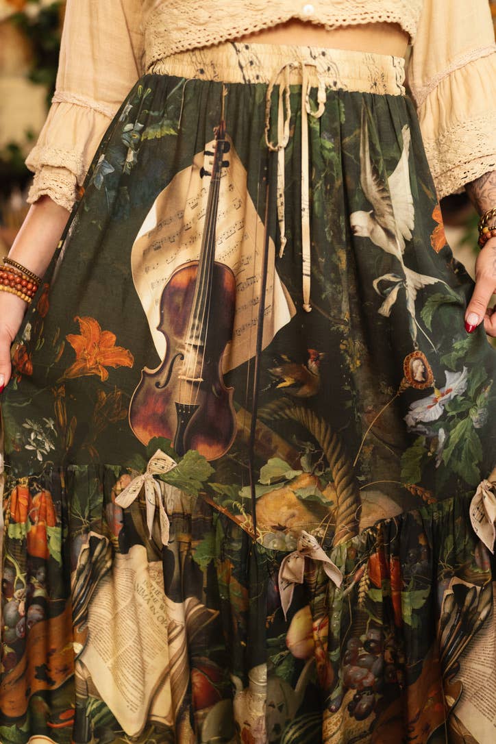 Labour of Love Maxi Length Atelier Skirt w/ Florals & Violin