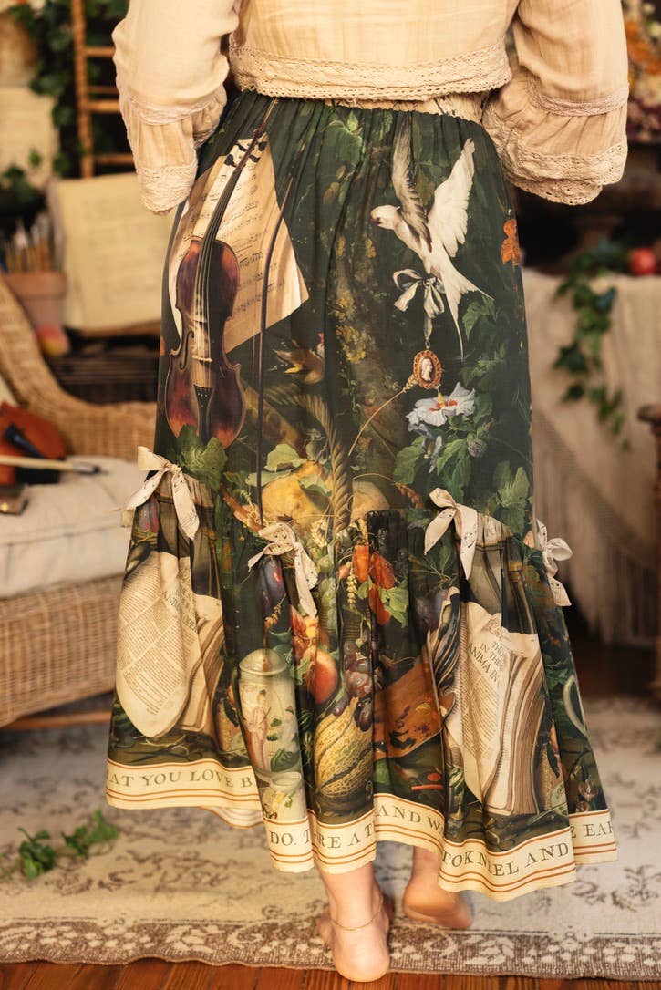Labour of Love Maxi Length Atelier Skirt w/ Florals & Violin