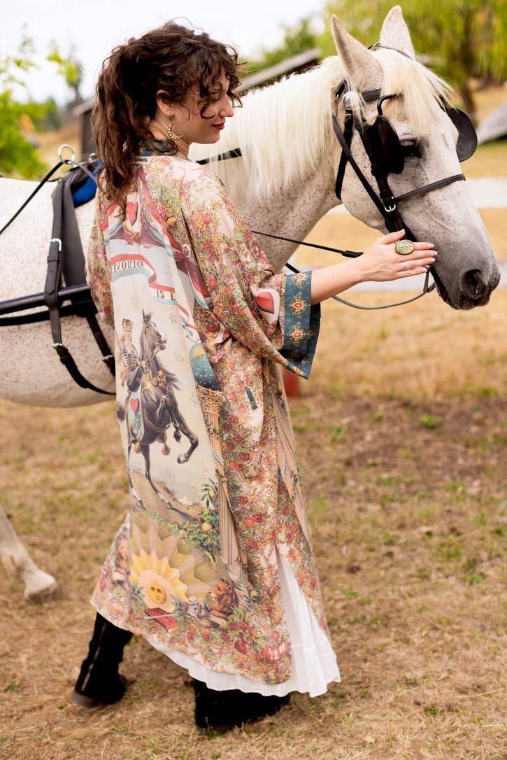 Love Revolution Opera Duster Kimono Robe w/ horse & florals - Canada