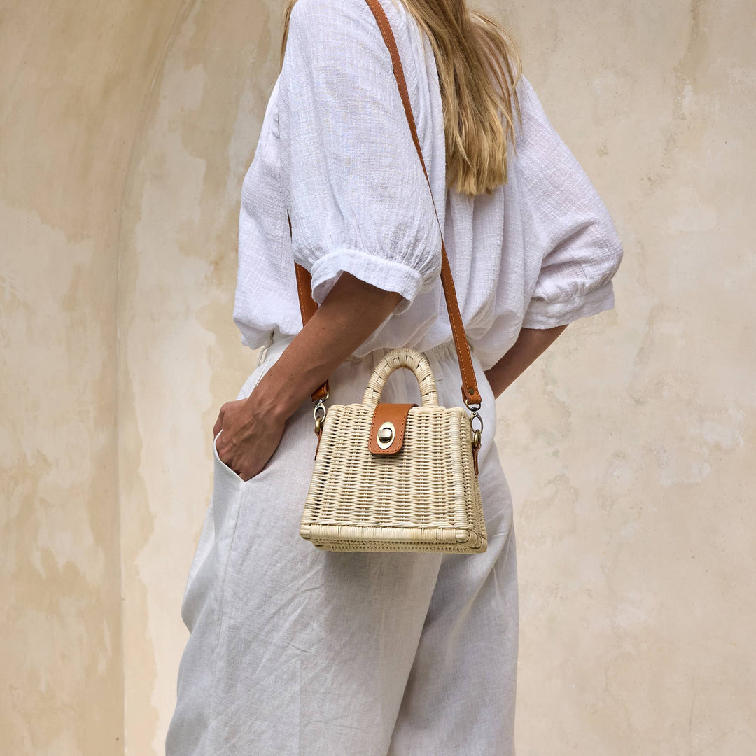 Ivory Rattan Petite Handbag - Borneo