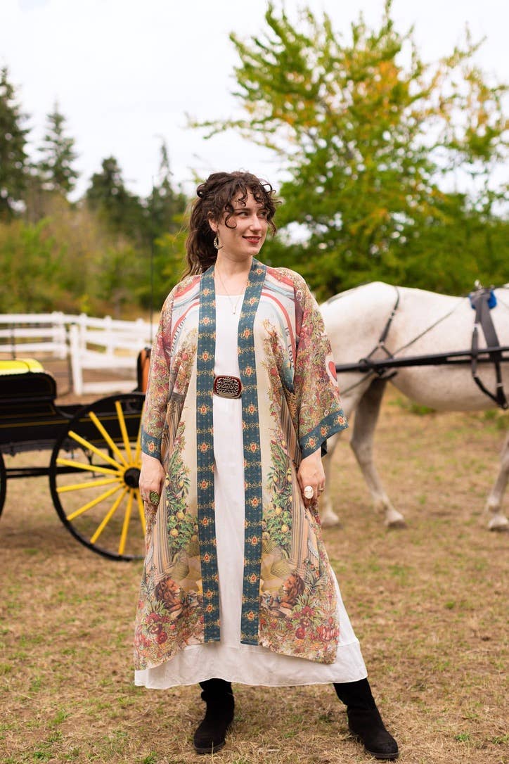 Love Revolution Opera Duster Kimono Robe w/ horse & florals - Canada