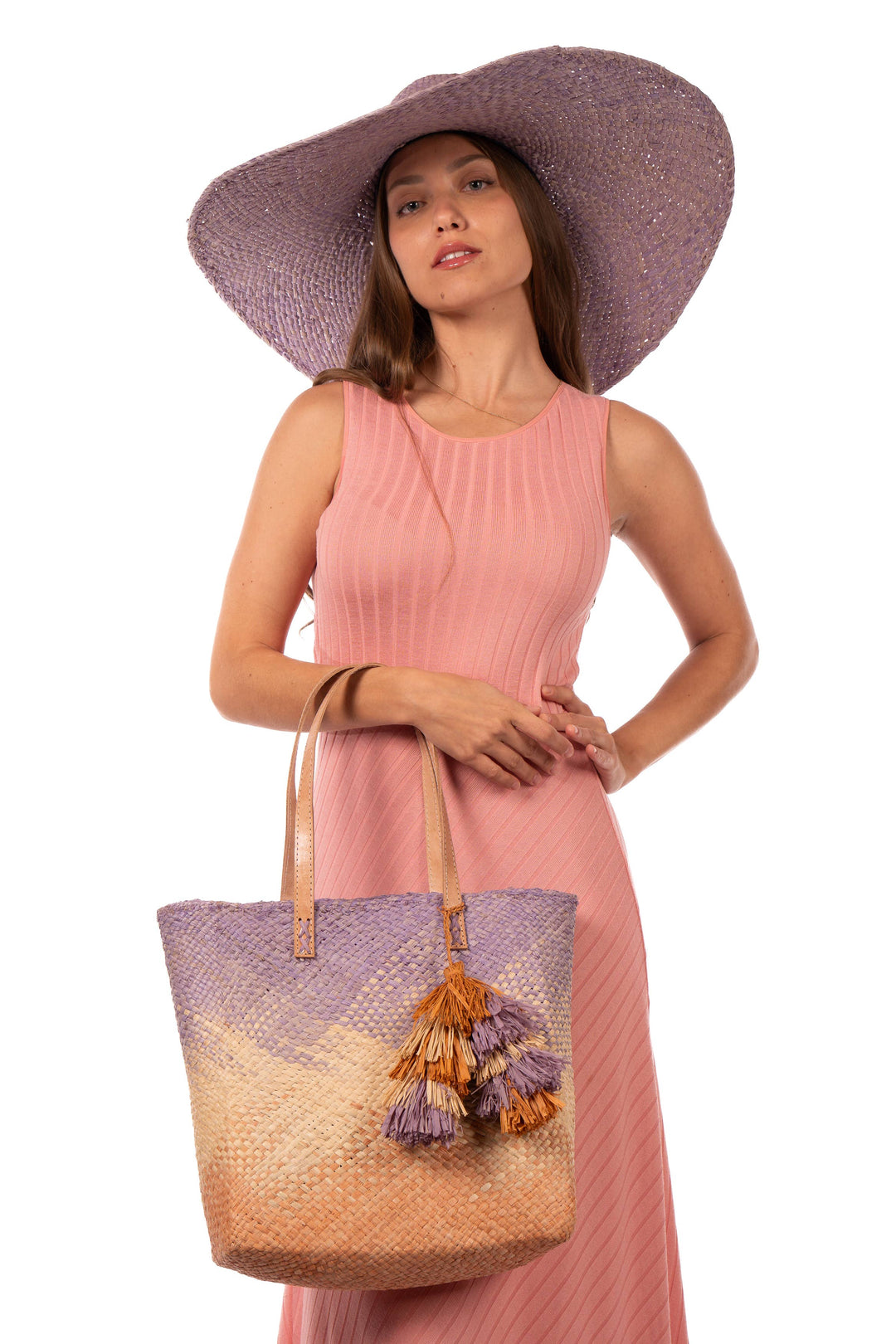 Holden Ombre Straw Handbag with Tassel Charm Embellishment