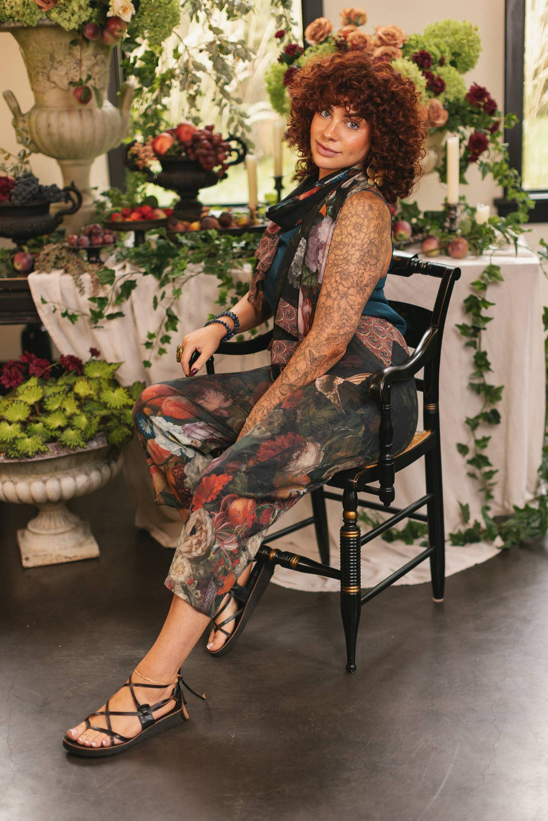Flight of Fancy Linen Cropped Artist Pants w/ Hummingbird