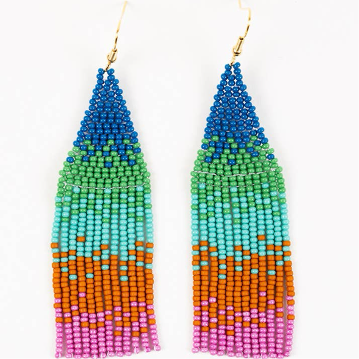 Ombre Bead Fringe Earrings - Guatemala