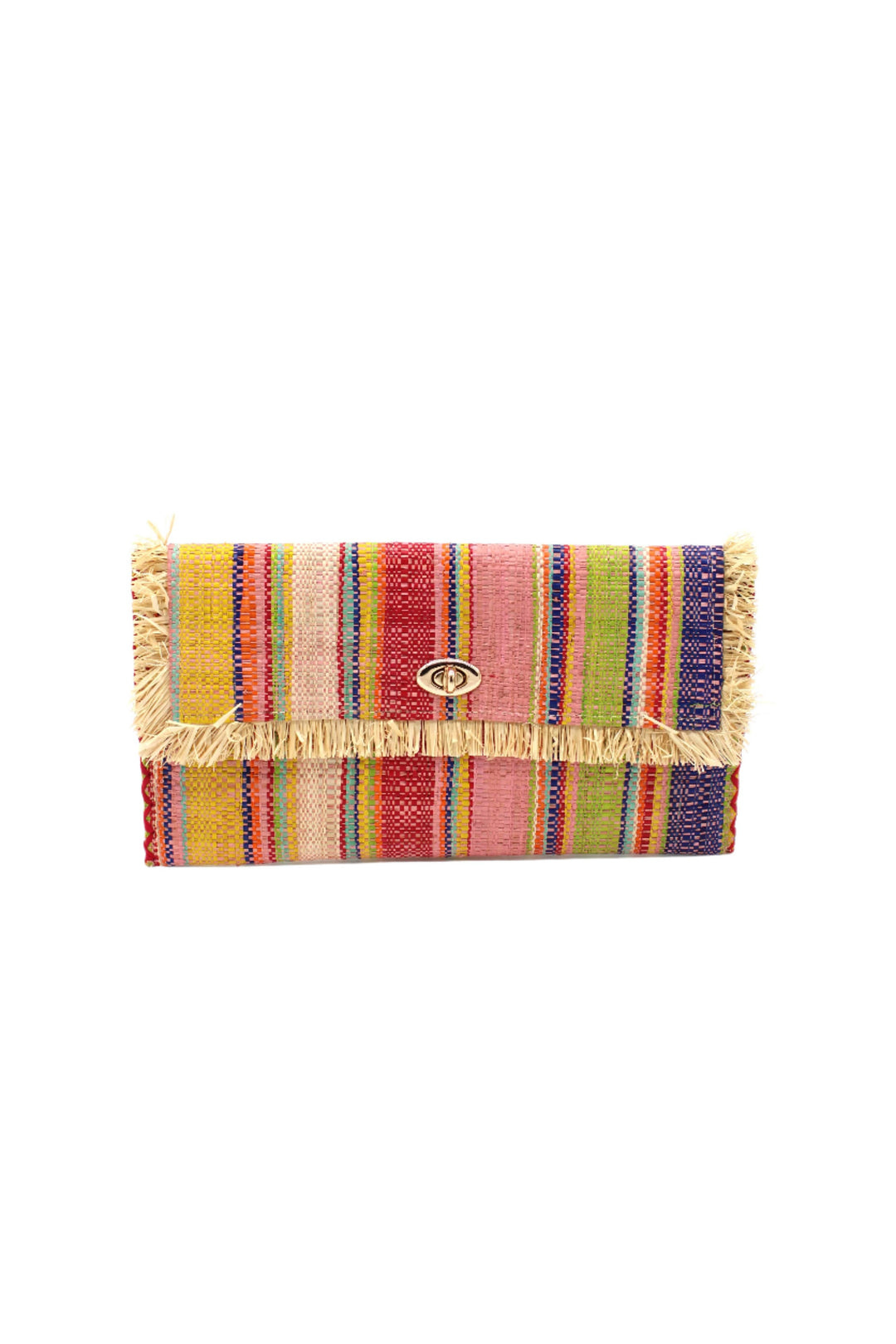 Sophie Raffia Straw Envelope Clutch Purse with Raw Fringe