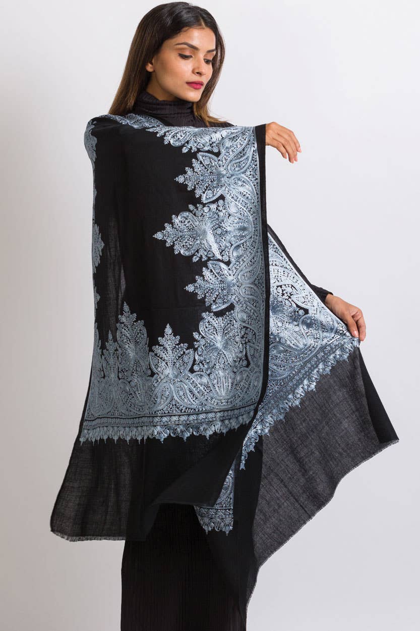 Priya Embroidered Wool Shawl