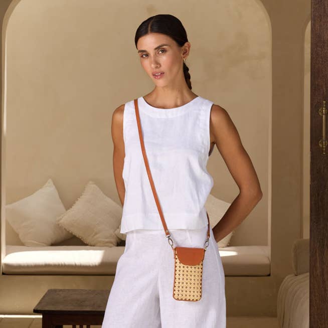 Rattan Cane Cell Phone Crossbody Bag - Bali