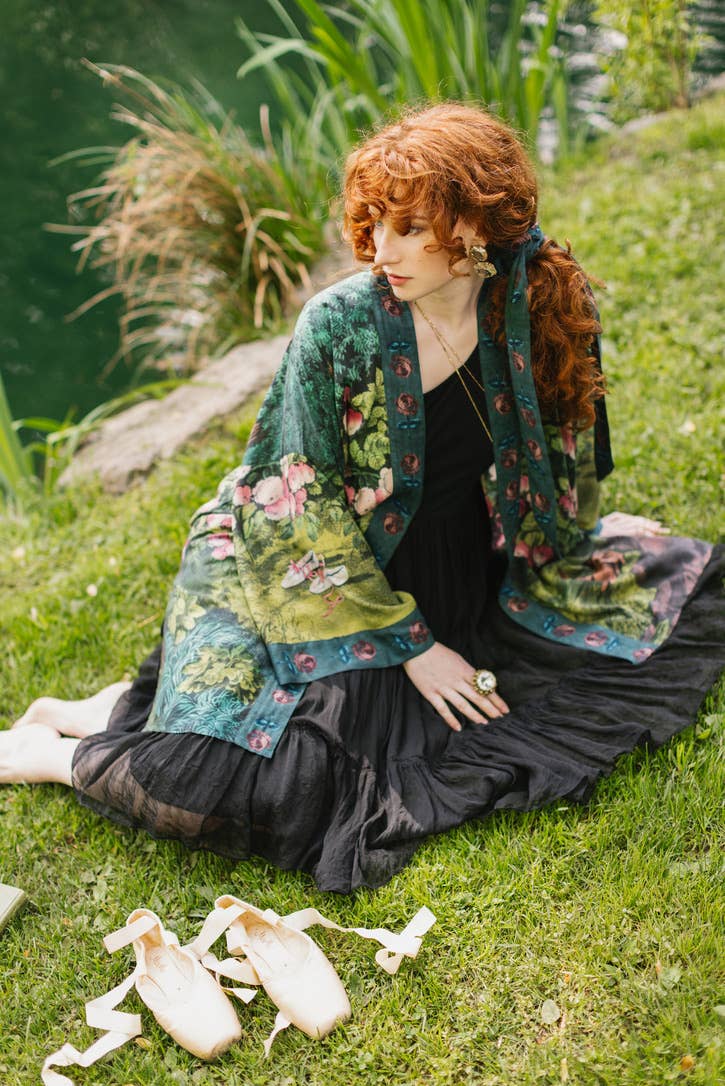 The Daydreamer Matinée Duster Kimono w/ Roses & Rabbits