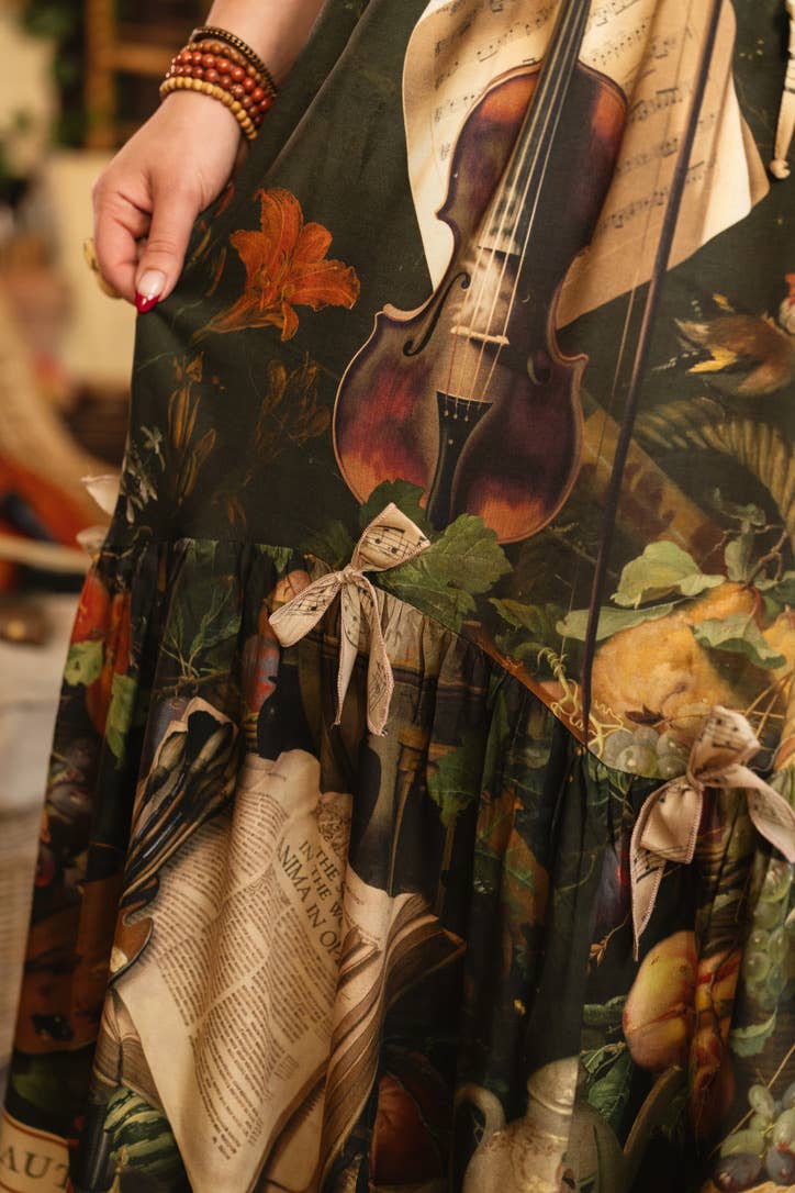 Labour of Love Maxi Length Atelier Skirt w/ Florals & Violin
