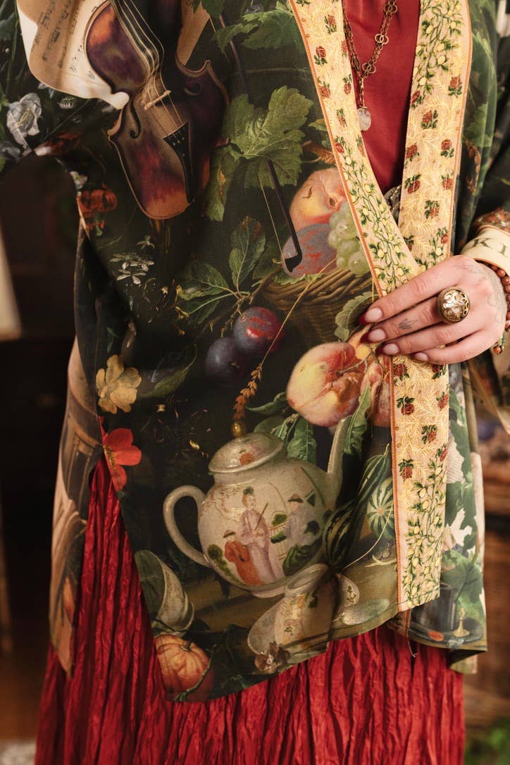 Labour of Love Matineé (mid length) Duster w/ Florals & Violin