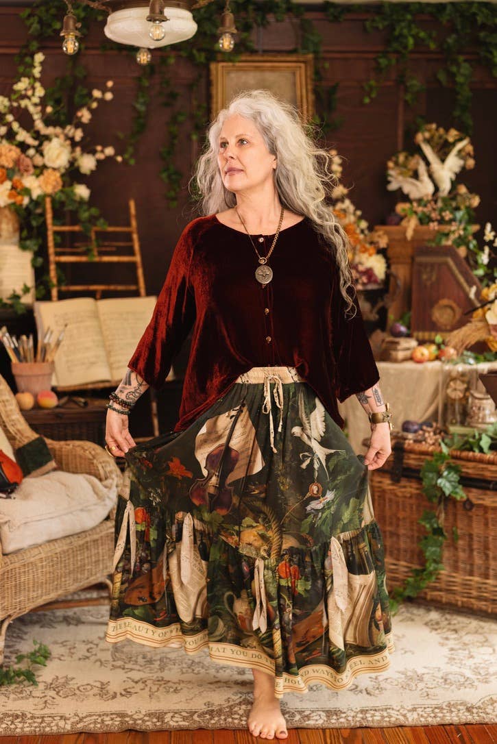 Labour of Love Maxi Length Atelier Skirt w/ Florals & Violin