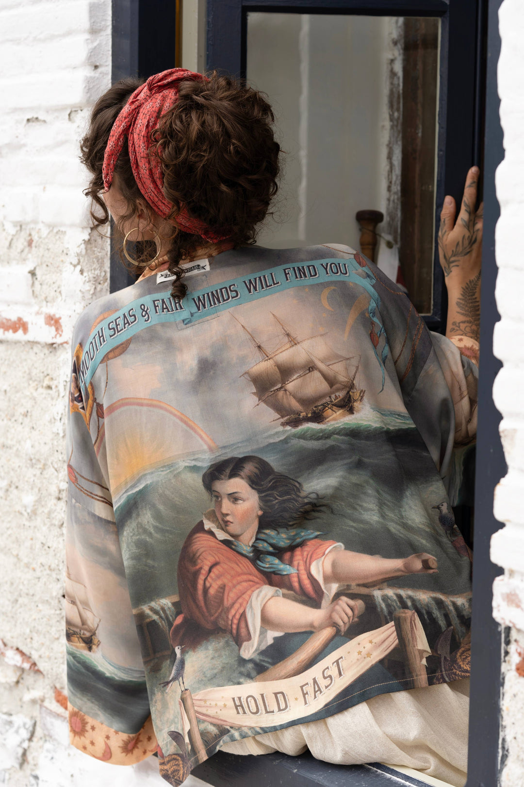 Hold Fast Pixie Duster Cropped Kimono w/ Boat, Rainbow - Canada