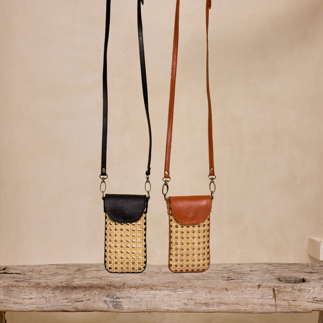 Rattan Cane Cell Phone Crossbody Bag - Bali