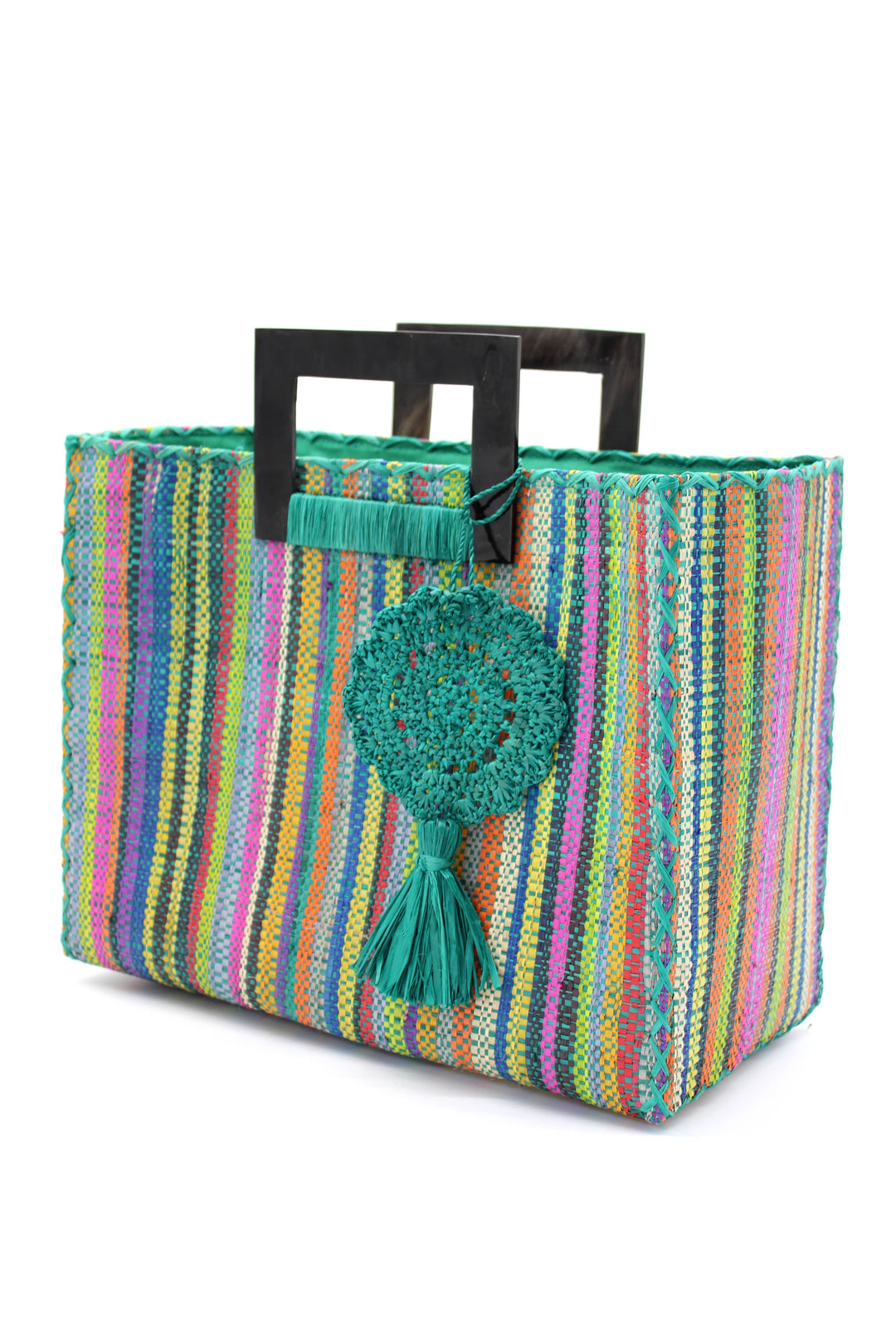 Stevie Square Straw Handbag with Horn Handles