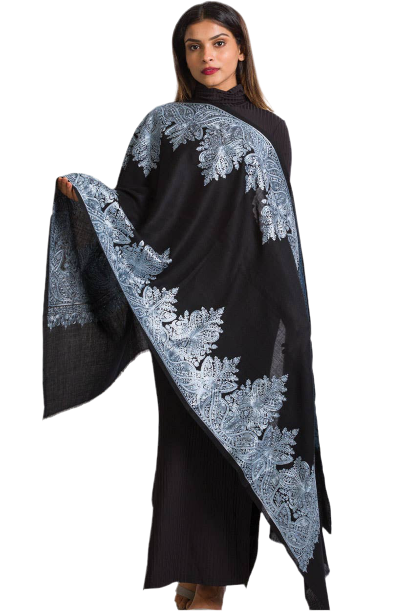 Priya Embroidered Wool Shawl