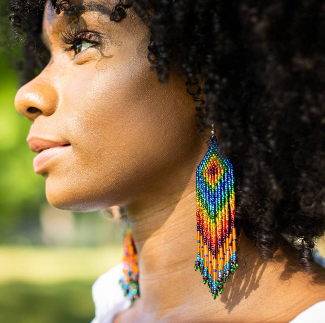 Rainbow XL Beaded Earring -Guatemala