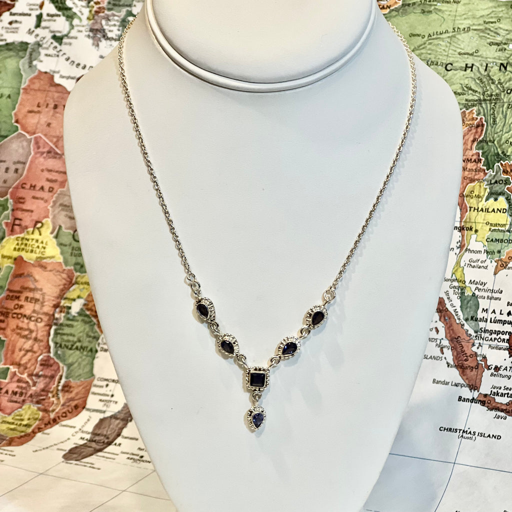 Geometric Iolite Sterling Y Necklace