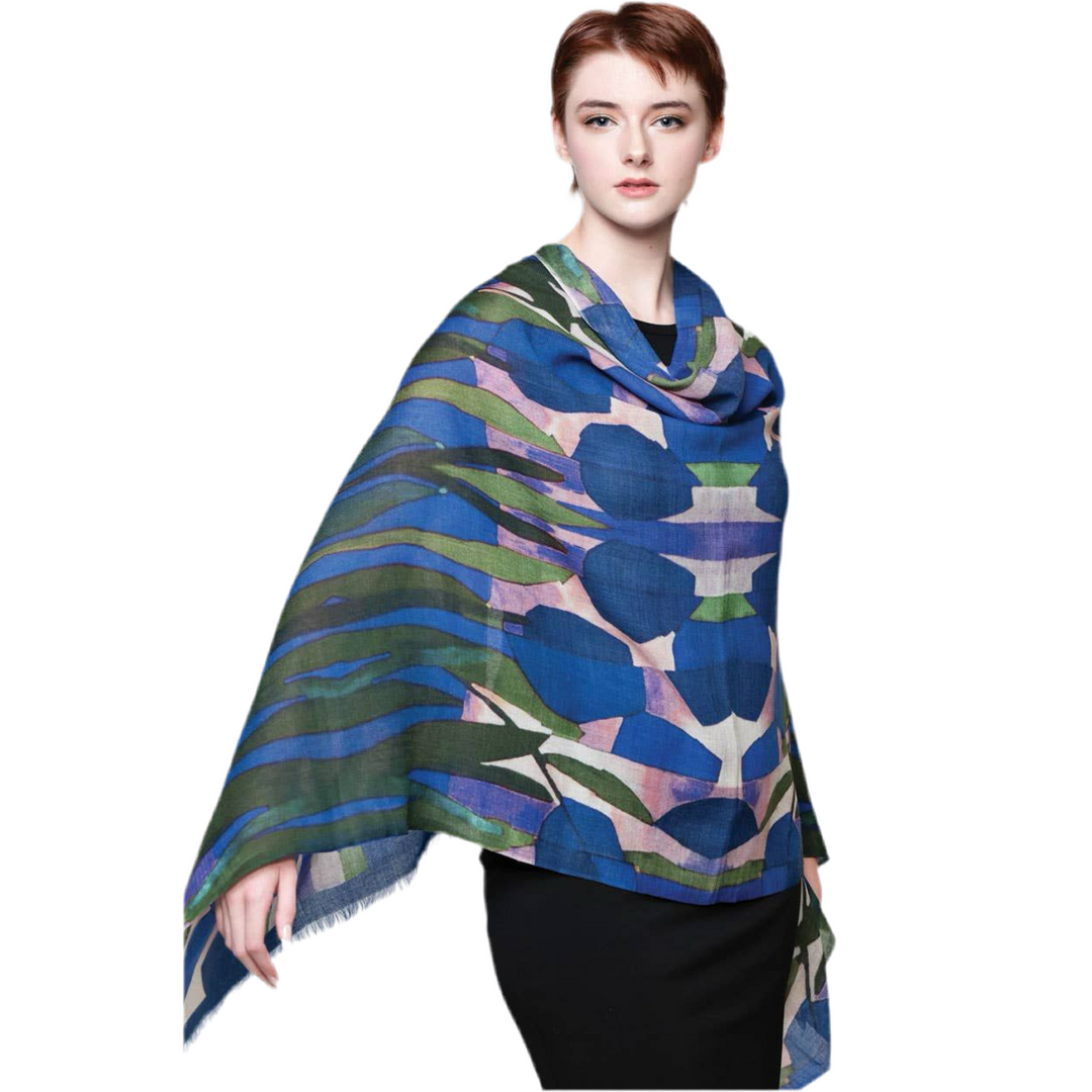Navita Fine Wool Shawl, Navy & Green - India
