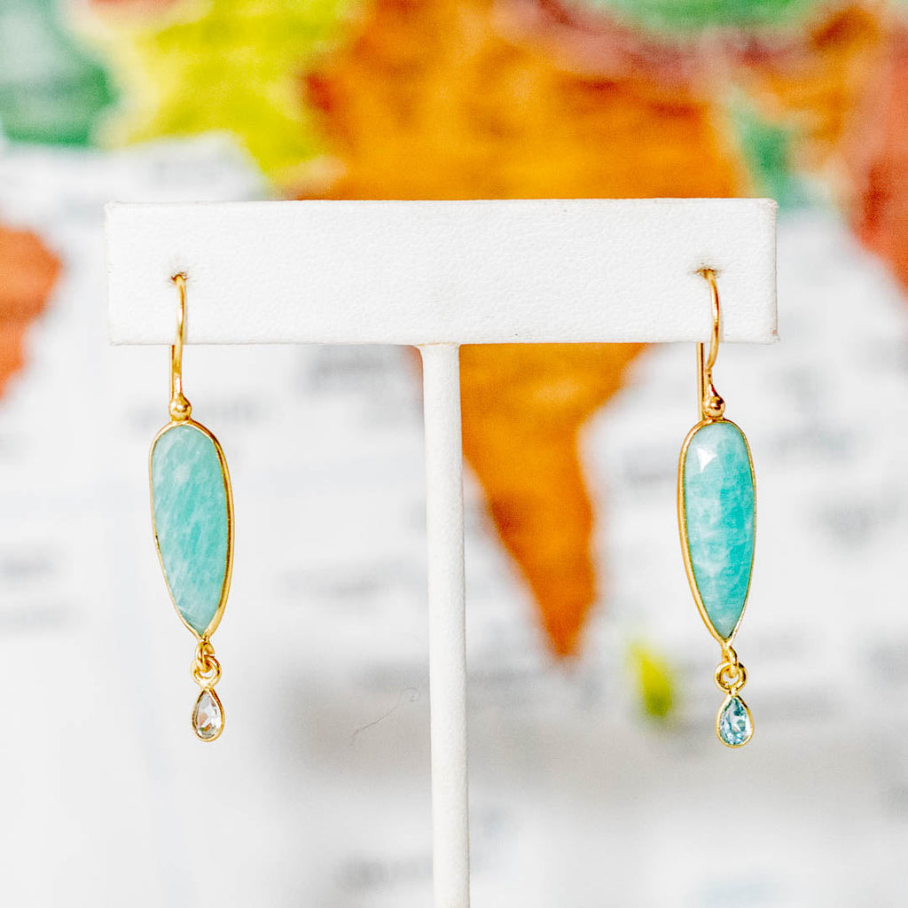 Brass Amazonite Crystal Drop Earring - India