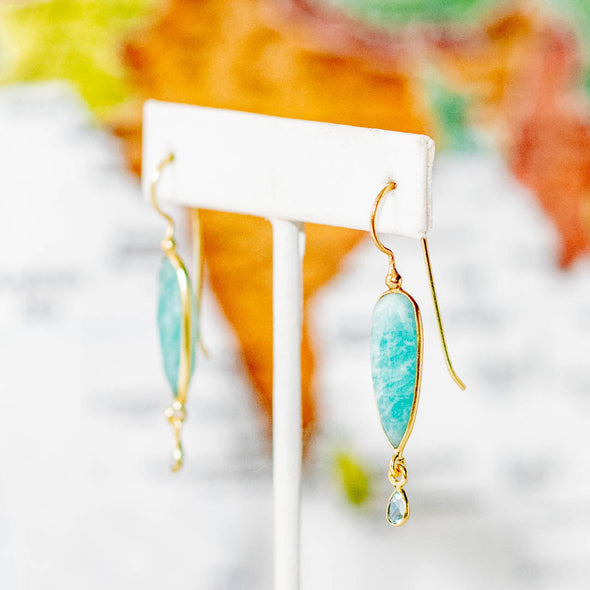 Brass Amazonite Crystal Drop Earring - India