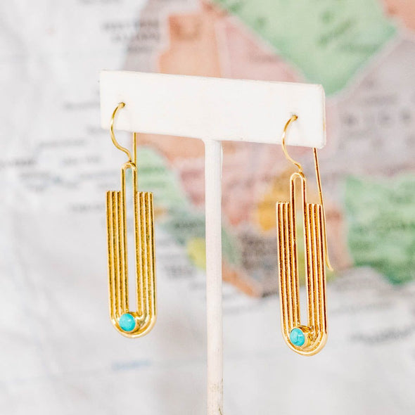 Brass Deco Turquoise Wave Earring