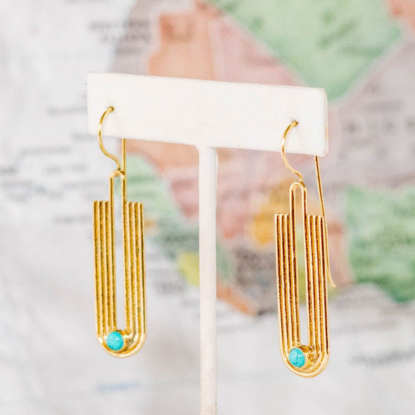 Brass Deco Turquoise Wave Earring