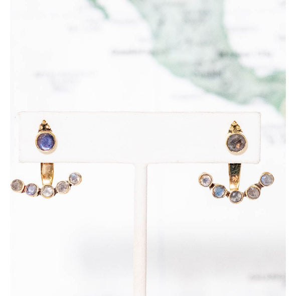 Brass Decorated Ear Jacket, Labradorite - India