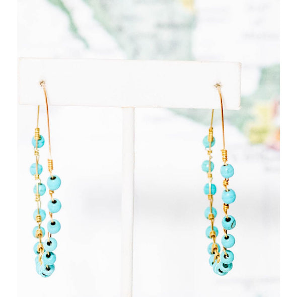 Brass Hoop Earring with Turquoise Stones - Thailand