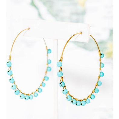 Brass Hoop Earring with Turquoise Stones - Thailand