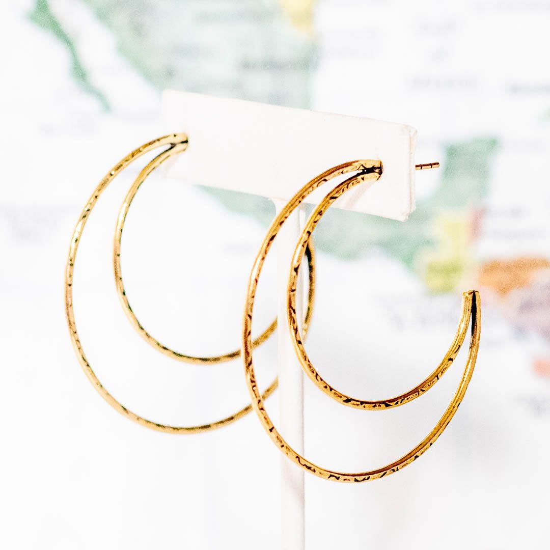 Brass Open Crescent Earring