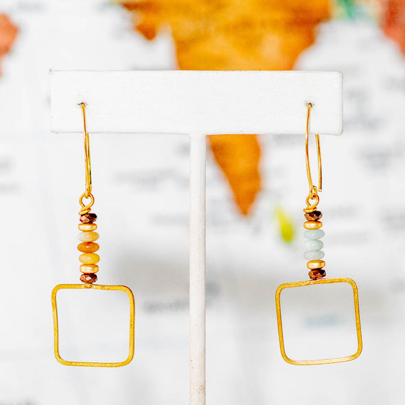 Brass Stone Square Earring - Thailand