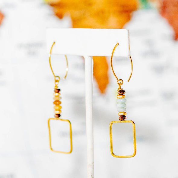 Brass Stone Square Earring - Thailand