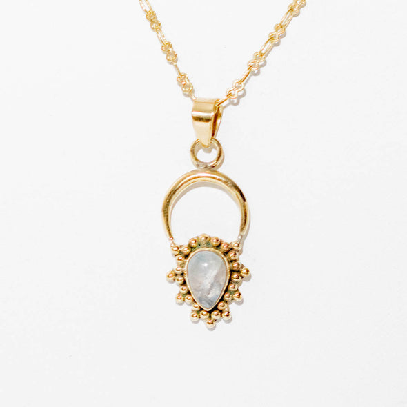 Brass Tear Drop Moonstone Aura Pendant - India
