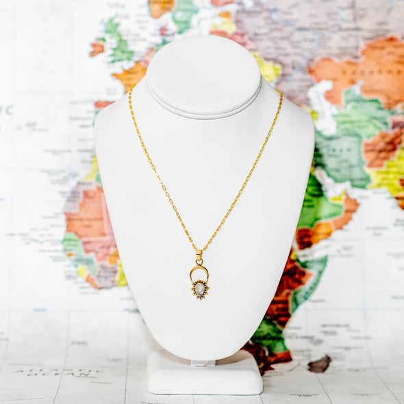 Brass Tear Drop Moonstone Aura Pendant - India