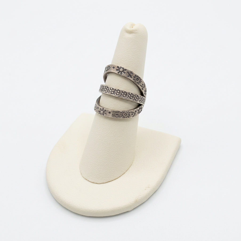 Hill Tribe etched triple open band ring