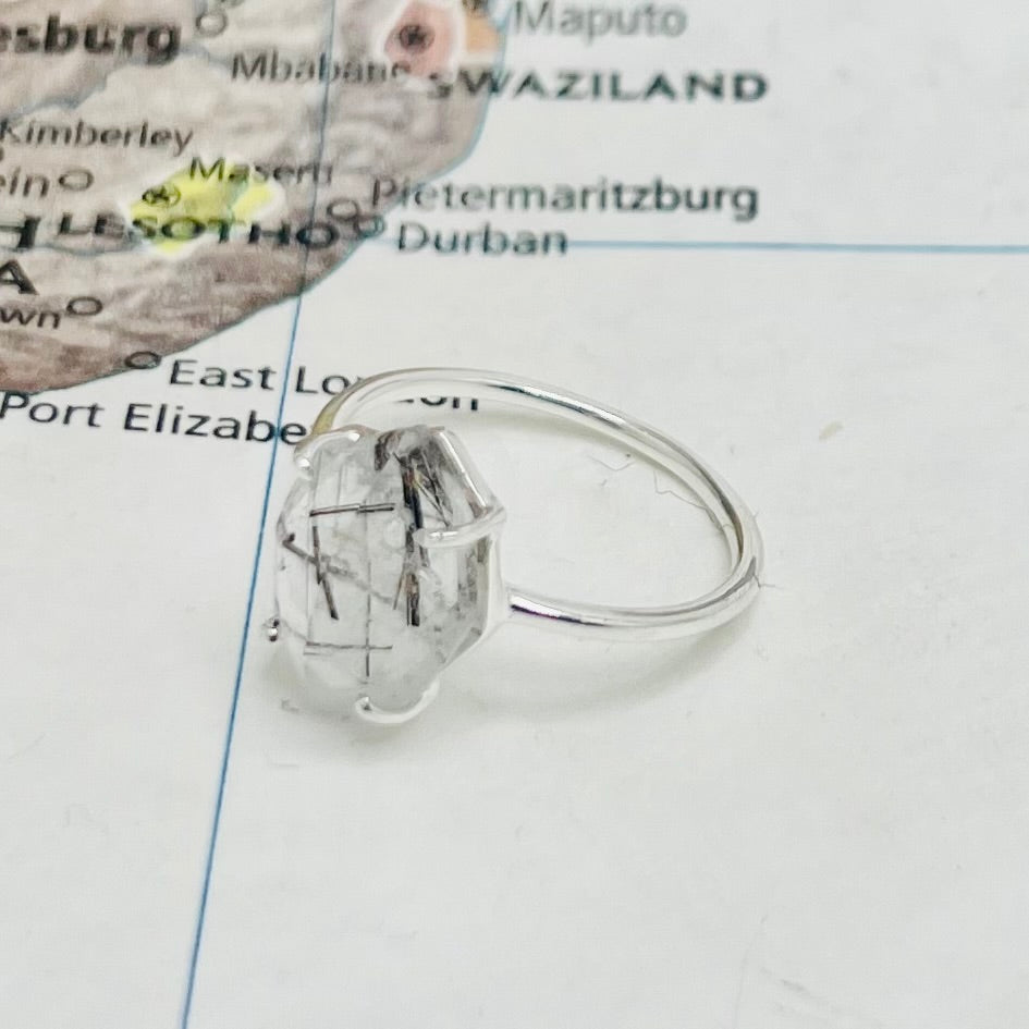 Organic Cut Sterling Silver Ring, Rutile Quartz - India