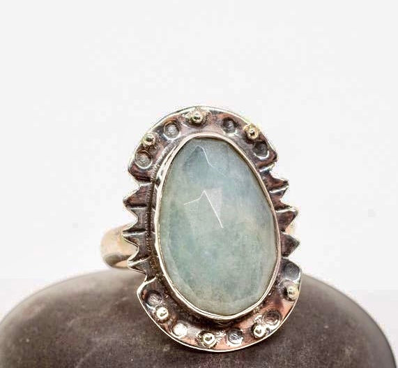 Decorated Sterling Silver Aquamarine Ring - India