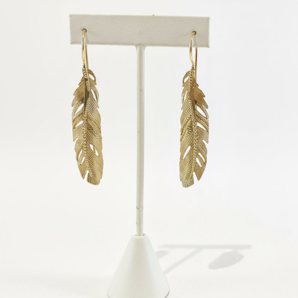 Plated Feather Drop Earring - India