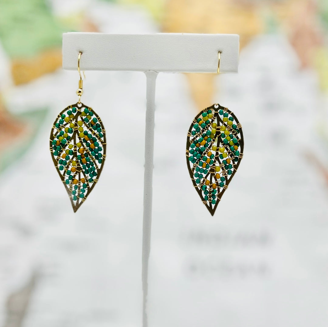 Beaded Leaves Earring - Guatemala