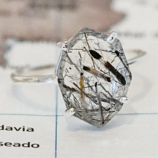 Organic Cut Sterling Silver Ring, Rutile Quartz - India