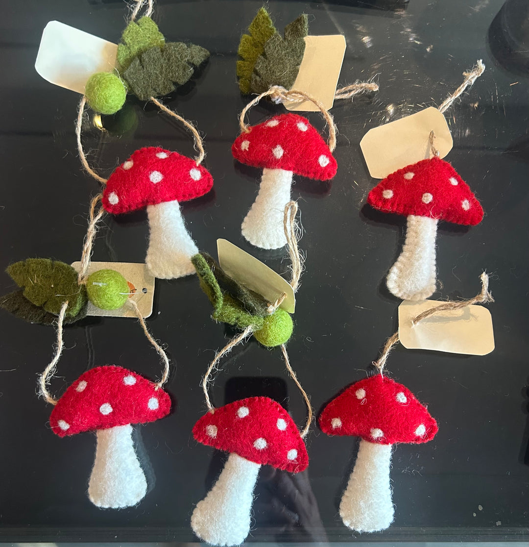 Spotted Felt Mushroom Ornaments - Kathmandu Nepal